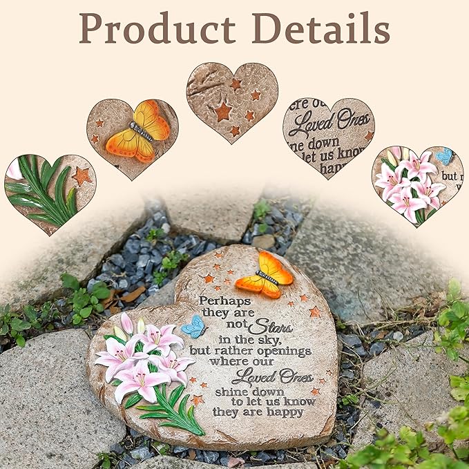 Memorial Garden Stone with Heartfelt Quote, 10 inch Garden Stepping Stones, Resin Memorial Plaques for Outdoors, Garden Stones in Memory of Loved One Gifts for Grave, Garden, Patio, Home