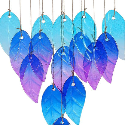 Glass Leaves Wind Chimes for Outdoor Memorial Decor - Unique Wind Chimes for Garden, Yard, Porch & Christmas, Durable Outside Christmas Decoration with Handcrafted Glass Design