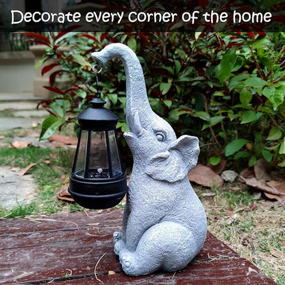 Elephant Solar Garden Statues,Resin Elephant Figurine Decorations with Solar Lights Lantern, Outdoor Garden Decor Art for Lawn,Yard, Unique Housewarming Gift for Garden Home