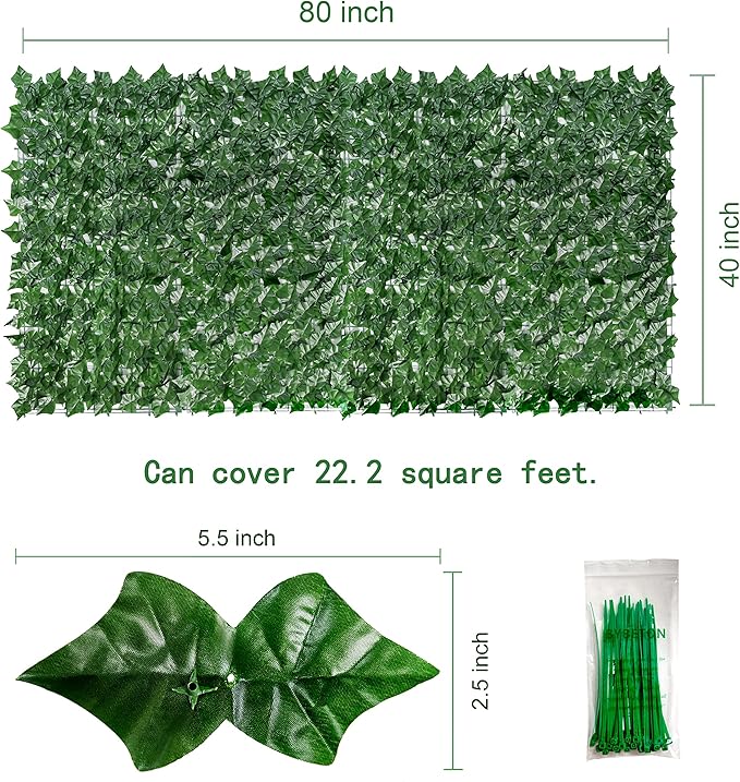 Bybeton 40" x 80" Artificial Ivy Privacy Fence Screen, UV Protected Faux Ivy Vine Leaf Roll, Greenery Wall Panels for Outdoor Patio, Balcony, Garden and Backyard Privacy Decor