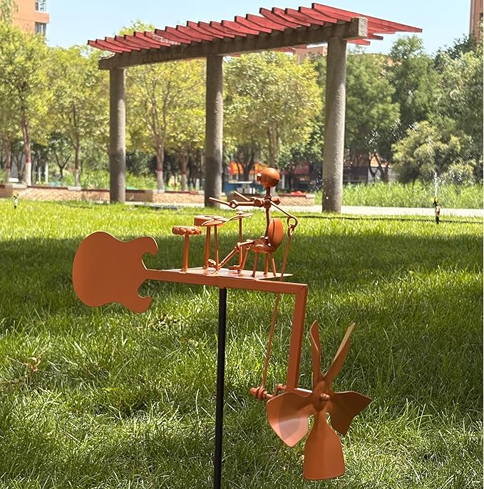 CHANCS Handmade Metal Drummer Windmill Kinetic Sculpture Spinners for Outdoor Yard Garden Decoration