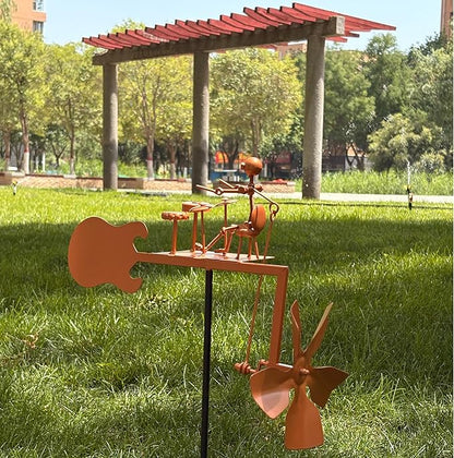 CHANCS Handmade Metal Drummer Windmill Kinetic Sculpture Spinners for Outdoor Yard Garden Decoration