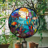 Stained Glass Window Hanging - Blue Ocean World Small Fish Coral Sun Catcher for Door Garden Home Decor Sea Suncatcher Christmas Mother's Day Birthday Gifts for Women Men Mom Nana 11.8 in