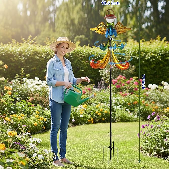 Yard Garden Wind Spinners - Large Outdoor Metal Wind Spinners with Stake, Yard Art Lawn Garden Decor Colorful Angel-Shaped Wind Vane (19.5" W x 79" H)