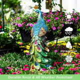 Solar Peacock Statues Garden Outdoor Decor Porch Patio Lawn Yard Art Decorations Peacock Sculpture with LED Lights Birthday Housewarming Christmas Gardening Gifts for Mom Women