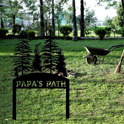 Personalized Pine Tree Metal Garden Sign with Stake, Front Yard Welcome Decorative, Custom Home Garden Decor, Customized Metal Yard Sign, Farmhouse Gardening Backyard Decor, Outside Art, Gift for Mom