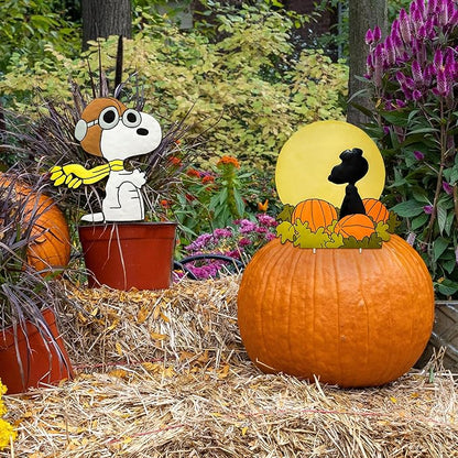 PRODUCTWORKS Peanuts Pumpkin Press-ins Icon Metal Stake Halloween Harvest Decor Porch Decorating Indoor Outdoor (Flying Ace Silhouette)