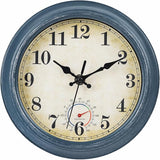 Outdoor Clocks Waterproof with Thermometer Combo Rustic Coastal Beach Wall Clock Decor for Bathroom Patio Pool (8 Inch,Blue)