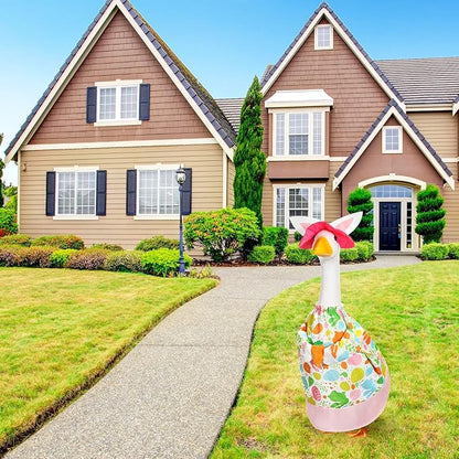 FuWeave Easter Bunny Goose Outfit Easter Egg Porch Goose Costume for Cement Plastic Geese Statue Spring Outdoor Garden Yard Patio Decoration(Pink White,23 Inches,Carrot)