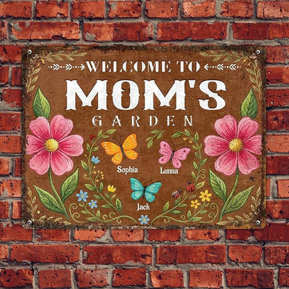 Personalized Garden Signs for Outside Custom Metal Tin Sign for Women, Retro Funny Mom Metal Sign Patio, Yard Rustic Home Decor Gift for Mothers Day, Grandmas, and Gardening Lovers