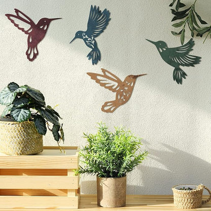Teling 4 Pcs Metal Hummingbird Wall Art Metal Dragonfly Wall Decor for Modern Farmhouse Rustic Home Living Room Bedroom Kitchen Patio Indoor Outdoor Decor(Hummingbird)