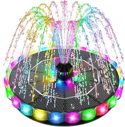 SZMP 3.5W Solar Fountain for Bird Bath with 2000mAh Battery & 3D Color Changing LED Light, Anti-Drift Fixer & 8 Nozzles, Solar Powered Water Fountain Kit for Garden, Patio, Pond