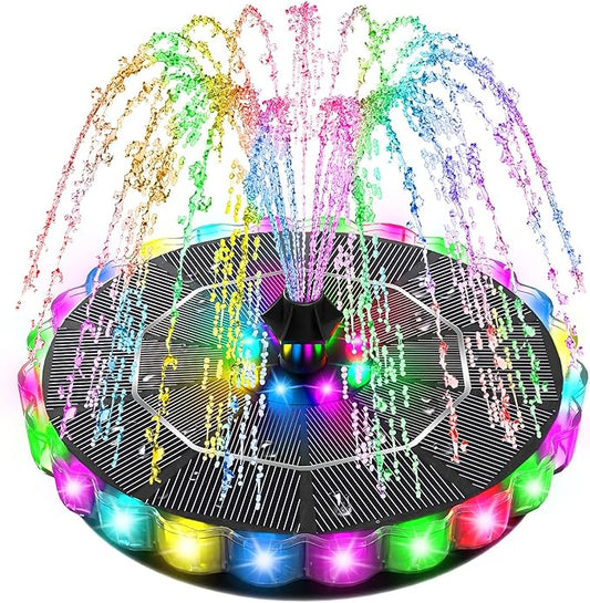 SZMP 3.5W Solar Fountain for Bird Bath with 2000mAh Battery & 3D Color Changing LED Light, Anti-Drift Fixer & 8 Nozzles, Solar Powered Water Fountain Kit for Garden, Patio, Pond