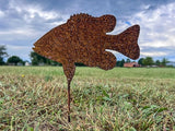 Metal Bass Stake Fish Sculpture Garden Yard Marker Rusty Rustic Decor