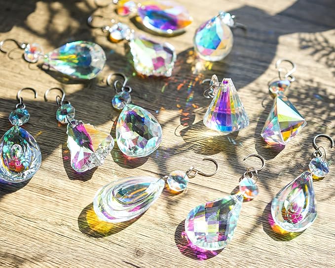 KANPURA 12 Pcs Crystal Sun Catcher, Hanging Ornament Crystals Prism Rainbow Maker for Home,Office,Garden Christams Decoration(Colorful)
