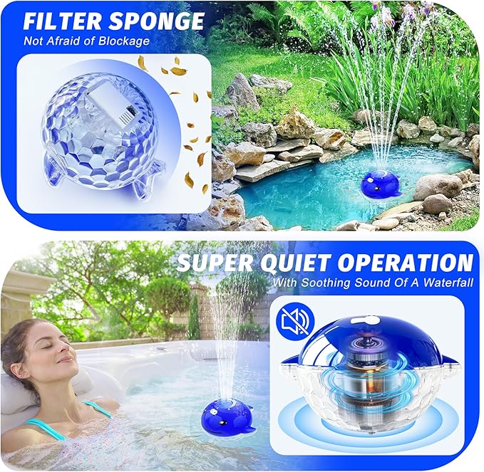 ChlorStar Pool Fountain with Remote, Dolphing Floating Pool Fountain with Lights, Above Ground Pool Water Fountains with Anchor, Swimming Pool Fountains for Inground Pool-1PC,Blue