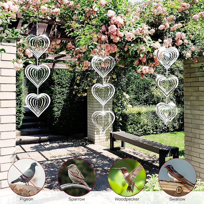 Factee Bird Deterrents for Outside, Reflective 3D Stainless Steel Wind Spinners, Garden Decor, Bird Scare Devices to Keep Woodpeckers, Pigeons Away from Your House, Patio, Orchards