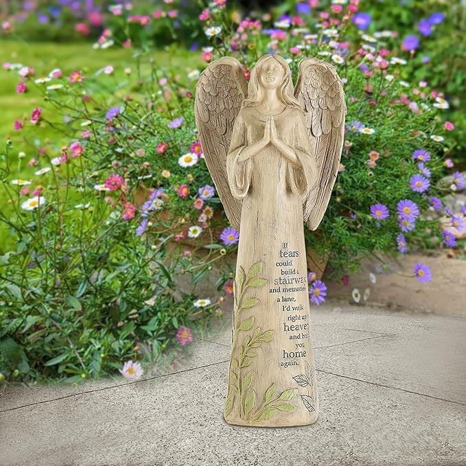 Topadorn Angel Statue Decoration for Garden, Lawn, Home & Patio, Standing Angel Memorial Resin Figurine Ornament, Waterproof Angel Antique Sculpture Stone, 13''H