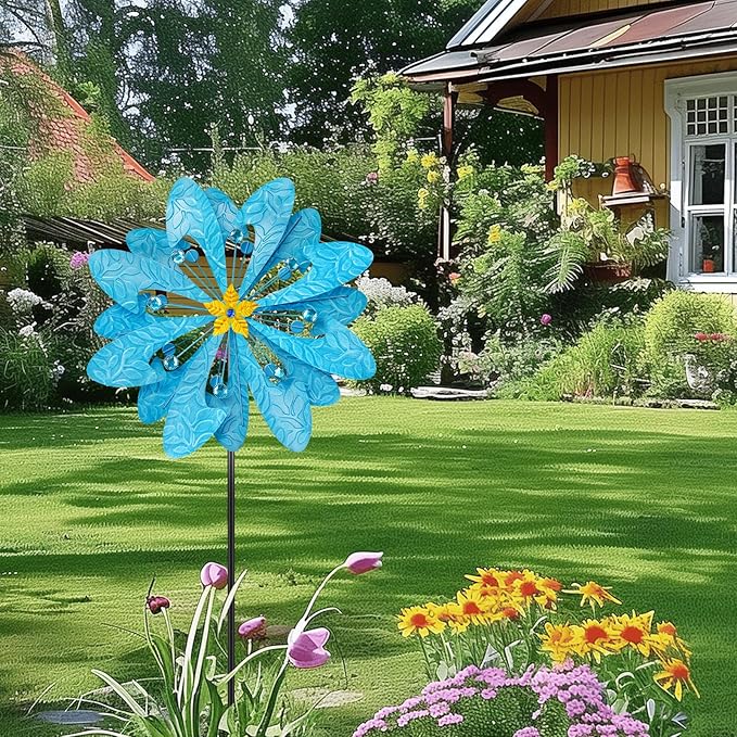 Outdoor Metal Wind Spinner – 76 in Kinetic Garden Windmill Sculpture, Heavy-Duty Rustproof Waterproof Yard Patio Lawn Decor with Dual Rotors – Easy Install Gift