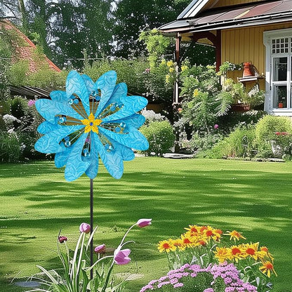 Outdoor Metal Wind Spinner – 76 in Kinetic Garden Windmill Sculpture, Heavy-Duty Rustproof Waterproof Yard Patio Lawn Decor with Dual Rotors – Easy Install Gift