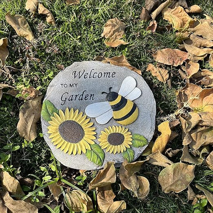 Welcome to My Garden Stepping Stone, Decorative Stone Statue for Garden, Funny Stepping Stone for Patio, Balcony, Yard, Lawn Decorative, Spring in Garden Collection (Bees)