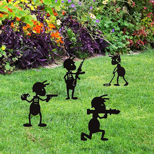 Battle Ant Metal Garden Decor–4-Piece Metal Yard Art Set for Outdoor Spaces–Rust-Resistant Garden Decor for Outside