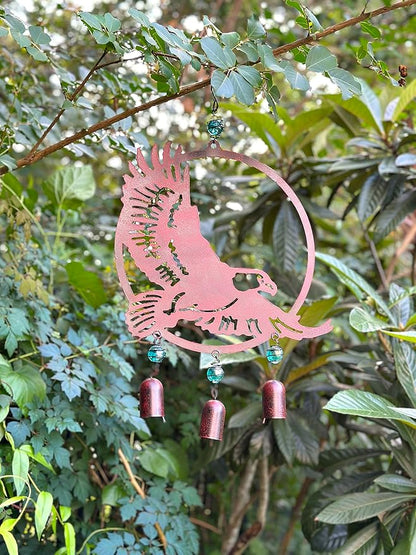 Wind Chime Eagle American Hanging Decor for Outdoor Metal W Glass Rustic Lawn Yard Patriotic 19" x 12"