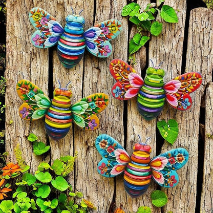 Metal Outdoor Wall Art Decor, Bee Wall Decoration, Iron Bee Garden Art, Metal Craftwork, Bumble Bee Decor Outdoor Hanging Bees for Wall and Garden Decoration, Indoor or Outdoor Decorative Art