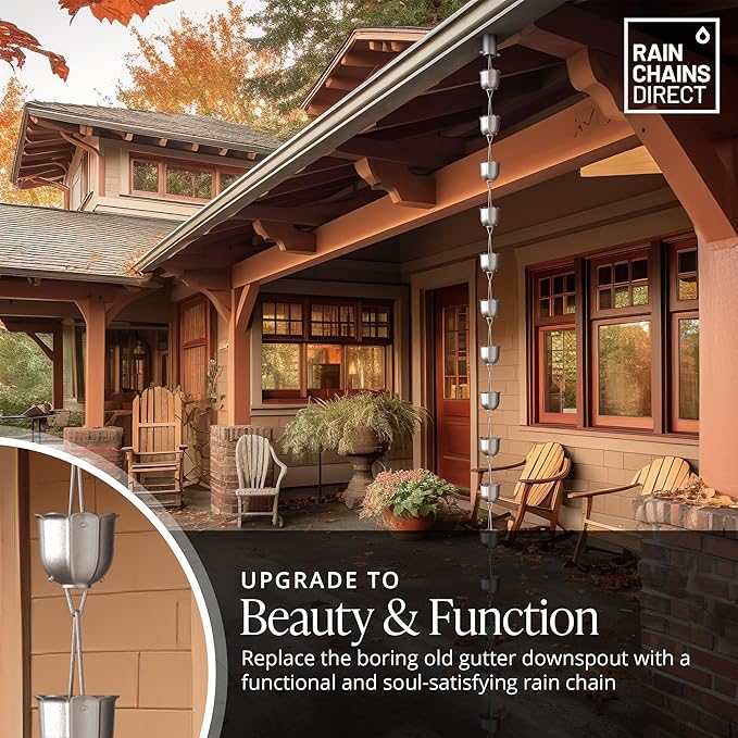 Rain Chains Direct - Flutes Rain Chain - 8.5 FT - Milled Aluminum - Premium Rain Chains for Gutters
