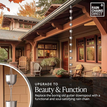 Rain Chains Direct - Flutes Rain Chain - 8.5 FT - Milled Aluminum - Premium Rain Chains for Gutters