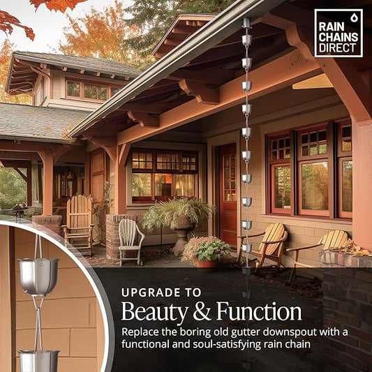 Rain Chains Direct - Flutes Rain Chain - 8.5 FT - Milled Aluminum - Premium Rain Chains for Gutters