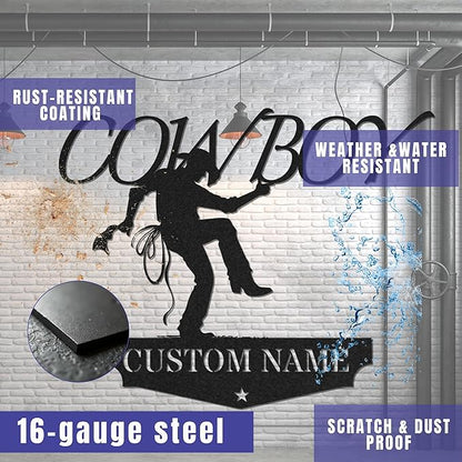 Personalized Cowboy Metal Sign, Custom Metal Sign, Vintage Cowboy Wall Decor, Rustic Name Plaque, Rustic Western Wall Art