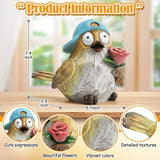 Garden Bird Statue for Decorations Outdoor Animal Figurines Little Bird Holding Flowers Sculpture Birds Figurines for Garden Yard Porch Patio Lawn Outside Home Decor Gift for Woman