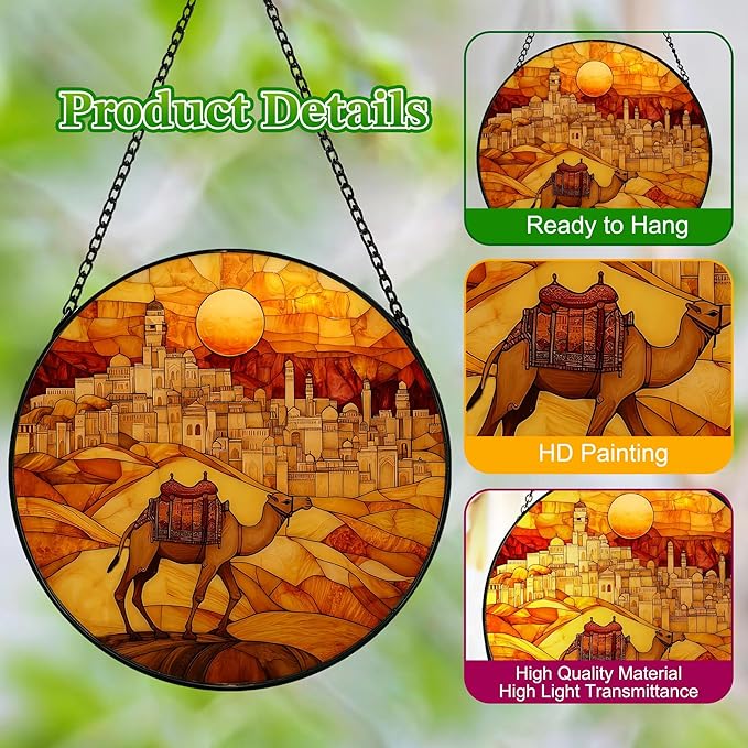 Stained Glass Suncatcher Yellow Desert Camel Handmade Window Hangings Colored Glass Suncatcher Crafts Kits for Indoor Garden Christmas Home Decor 6.3 in