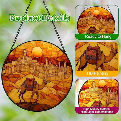 Stained Glass Suncatcher Yellow Desert Camel Handmade Window Hangings Colored Glass Suncatcher Crafts Kits for Indoor Garden Christmas Home Decor 6.3 in