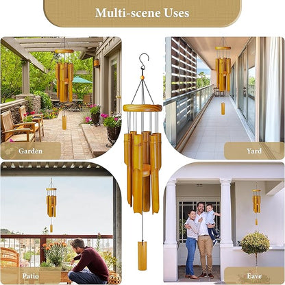 Bamboo Wind Chimes Outdoor, Wooden Wind Chimes for Outside with Melody Deep Tone, Classic Zen Garden Windchime for Relaxation, Grace.Home Décor for Patio, Garden or Indoor