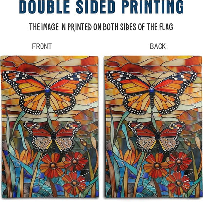 Monarch Butterfly Garden Flags for Outside Fall House Flag 28x40 Double Sided Large Stained Glass Floral Yard Flag Spring Summer Decorative Flags Seasonal Lawn Flags Rustic Outdoor Decor
