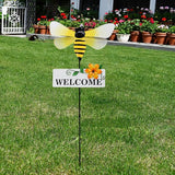 Garden Decor Metal Welcome Yard Stakes Spring Lawn Art Patio Decorative Plant Stake for Flower Pot Pathway Porch Backyard Indoor Outdoor Decoration (Bee)