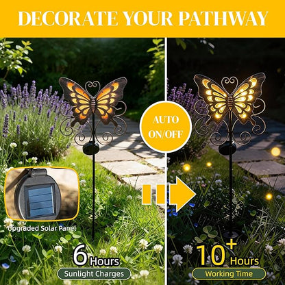 Butterfly Solar Lights for Outside, 36 inches Waterproof Metal Solar Pathway Lights, Large Solar Butterfly Lights Outdoor Garden Decor, Warm Amber LED Stake Lights Outdoor Yard