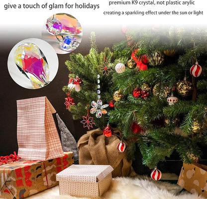 Flower Petal Crystal Suncatcher Hanging Crystals for Windows Sun Catcher Chandelier Lamp Tree Decor, Crystal Glass Ornaments (AB)