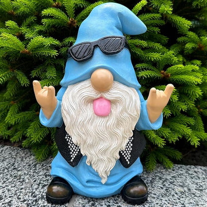 Mood Lab Garden Gnome - Rocker Gnome Statue - 9.25 Inch Tall Lawn Figurine - for Outdoor or House Decor - Funny Yard and Patio Decoration