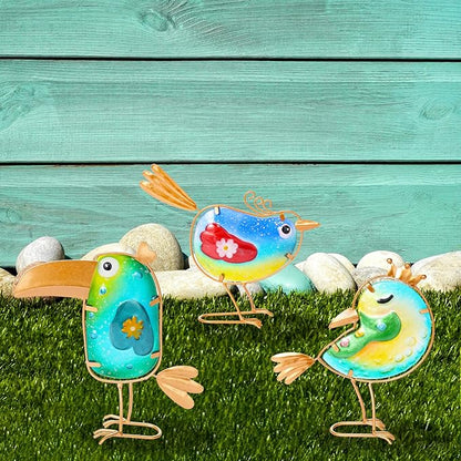 Stained Glass Bird Decor for Home, Metal Garden Decor for Outside, Spring Outdoor Art Decor for Garden, Patio, Porch and Front Yard, Home Blue Bird Figurines Decorations (3 PCS)