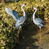TERESA'S COLLECTIONS Garden Decor, Set of 2 Herons Garden Decor, 23-25", Elegant Herons with Blue Painting, Waterproof Metal Garden Statue, Birthday Gifts for Women Mom