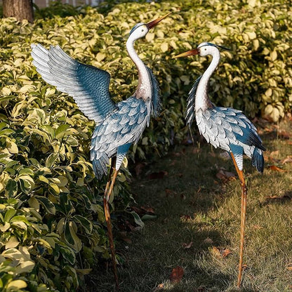 TERESA'S COLLECTIONS Garden Decor, Set of 2 Herons Garden Decor, 23-25", Elegant Herons with Blue Painting, Waterproof Metal Garden Statue, Birthday Gifts for Women Mom
