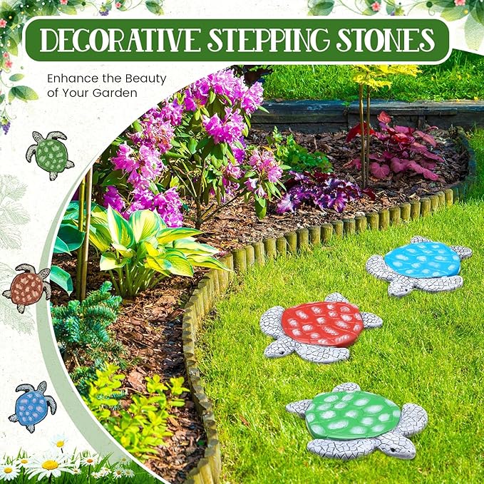 Yalikop 3 Pcs Turtle Stepping Stones Resin 7-10inch Decorative Stepping Stone Turtle Outdoor Garden Decorations for Garden Patio Walkway Sculpture Yard Art