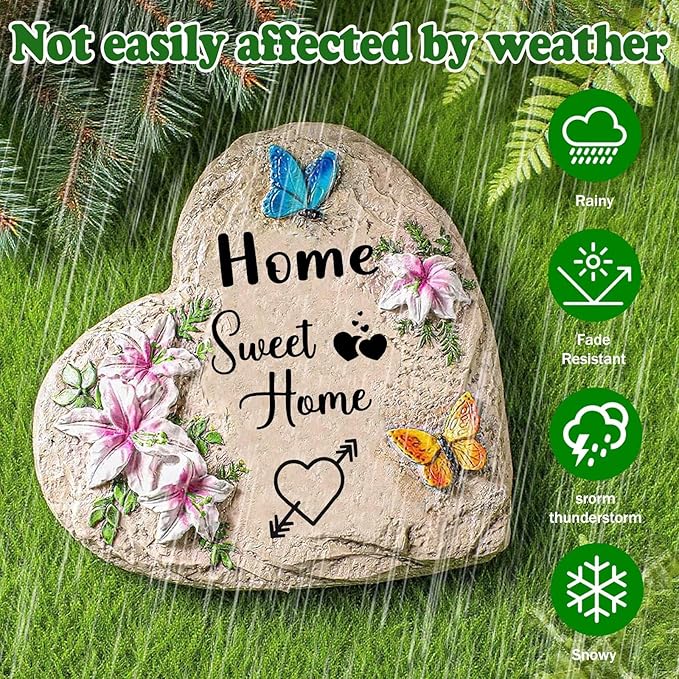 Sweet Home-Resin Stepping Stone,Outdoor Garden Pathway Decoration,Heart Shaped Decorative Stone for Garden,Walkway Sculpture Yard Art for Patio,Home Decor