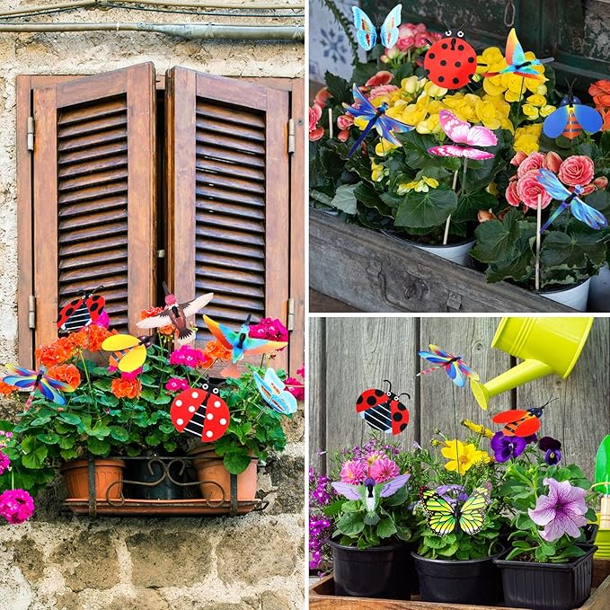 100 Pcs Butterfly Garden Decorations 9.8 Inch Assorted Decorative Plant Stakes Include Bee Hummingbird Ladybug Dragonfly Butterfly Stake for Flower Bouquet Spring Outdoor Indoor Lawn Wall Patio