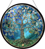 Tree of Life Stained Glass Suncatcher Window Hanging, Gothic Christmas Ornaments for Fiction Lovers, Dinosaur Room Decor for Nursery New Home Gifts