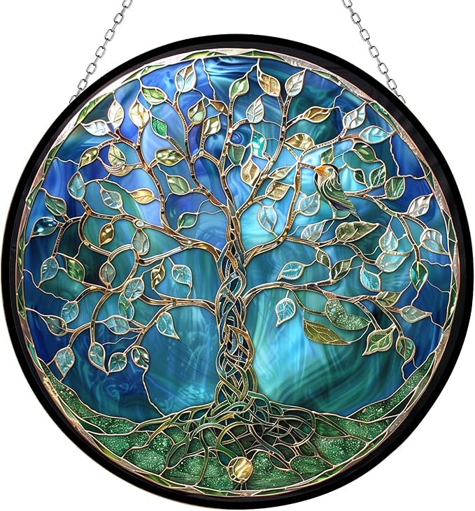 Tree of Life Suncatcher Stained Glass Window Hangings for Women Mom Red Birds Sun Catchers Colorful Ornament Bird Lovers Gift Gifts for Women Mom Wife