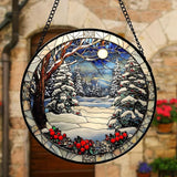 DASTOLL Stained Glass Window Hanging Christmas Tree Winter Snow Night Scenery Large 11.8" - Suncatcher Door Garden Kitchen Sun Catcher Home Decor Birthday for Mom Men Woman Friend